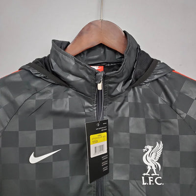 Liverpool Windbreaker Black-Grey Plaid Soccer Jersey