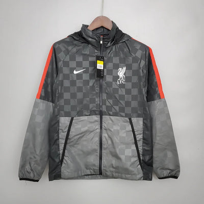 Liverpool Windbreaker Black-Grey Plaid Soccer Jersey